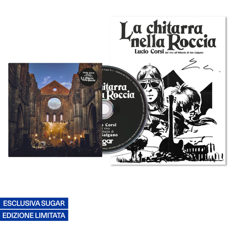 Album di Lucio Corsi La chitarra nella roccia in formato cd con poster autografato, tratto dal live a San Galgano, musica dal vivo