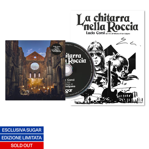 Album di Lucio Corsi La chitarra nella roccia in formato cd con poster autografato, tratto dal live a San Galgano, musica dal vivo