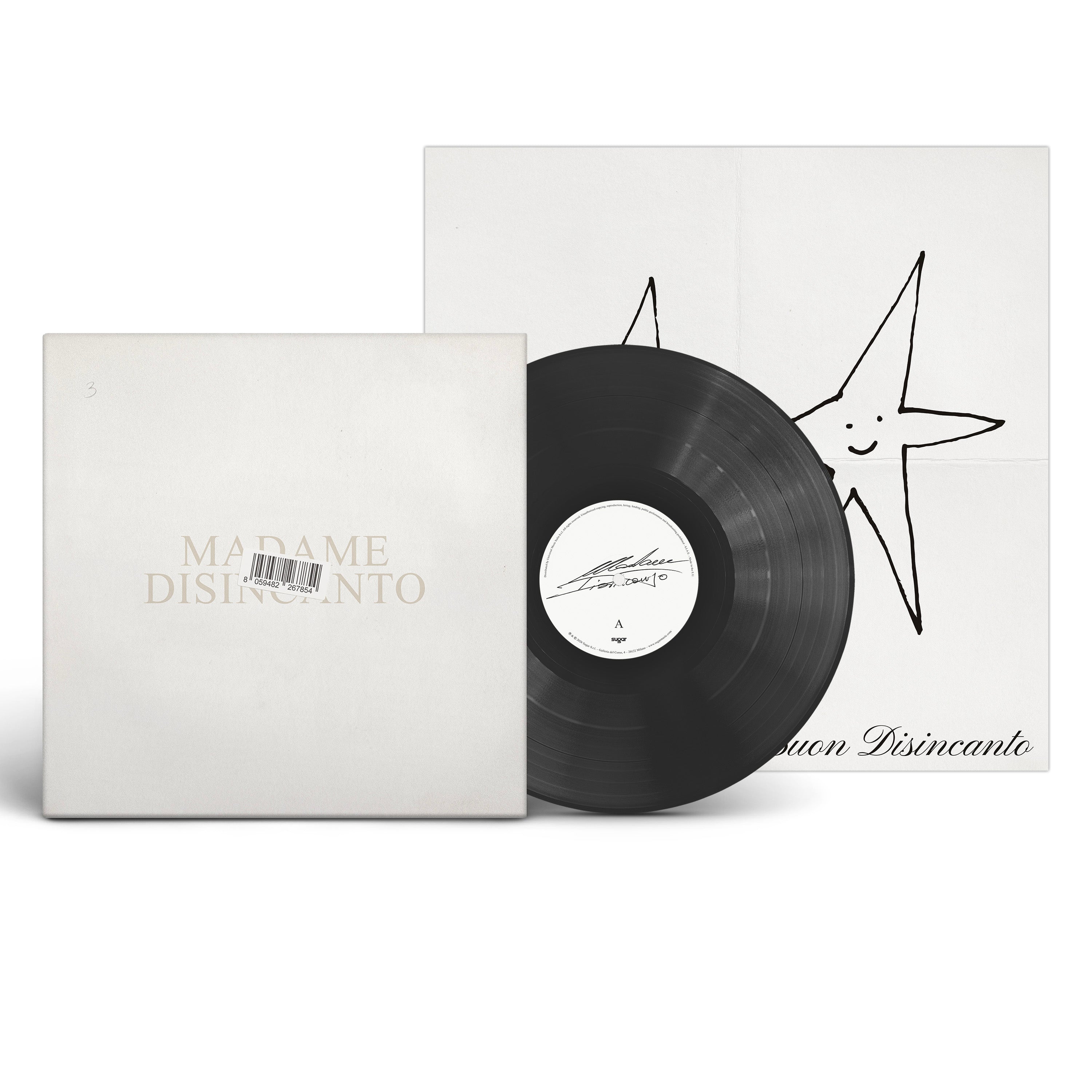 Album Disincanto di Madame in formato vinile nero con poster, musica rap 