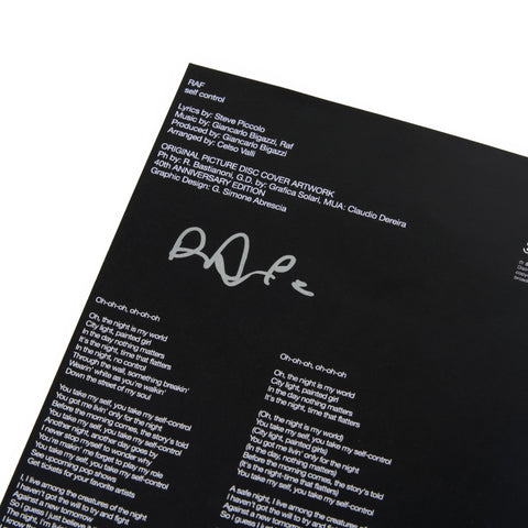Il singolo Self control di Raf in formato 45 giri con card autografata, musica italo disco
